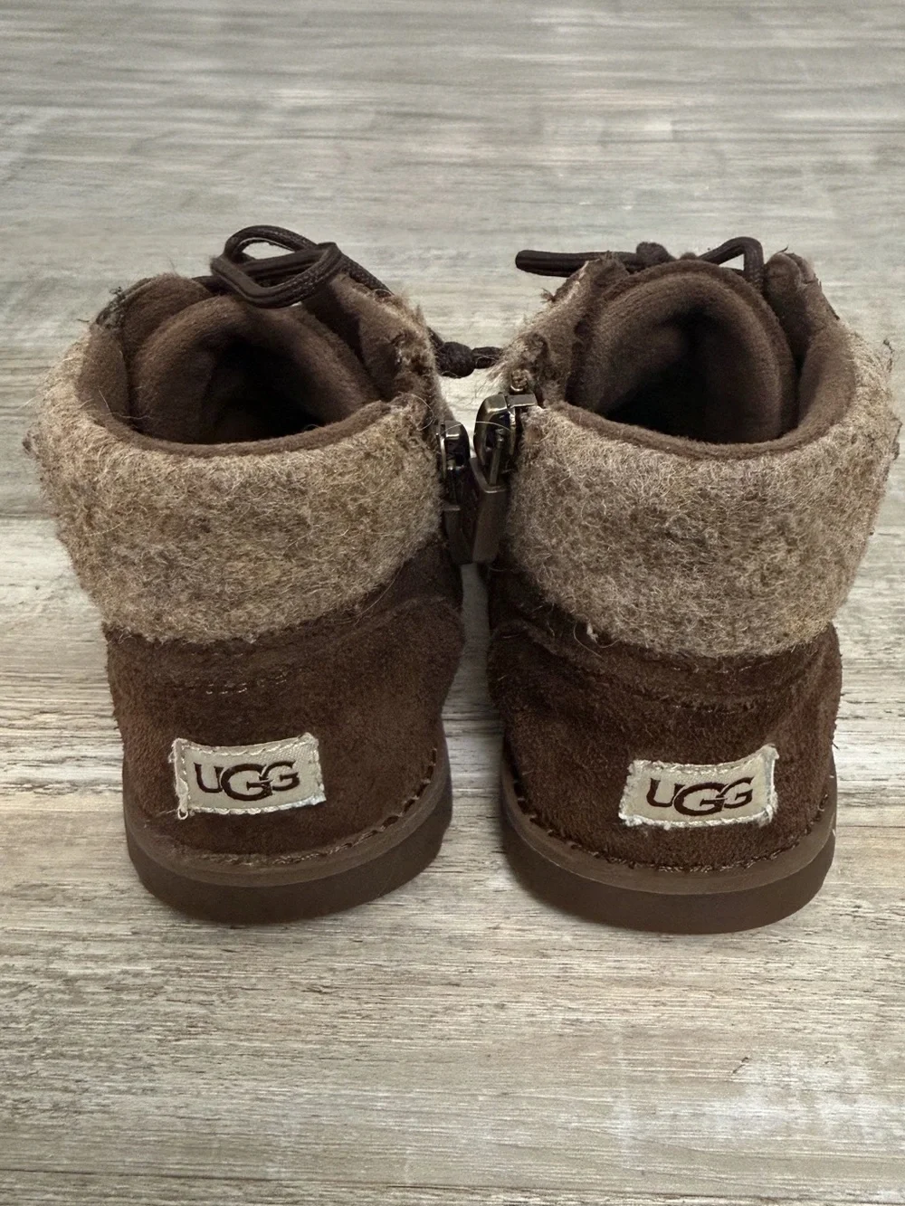 UGG Orin Wool & Leather Brown Boots Shearling Insert Toddler/Little Kid, size 9